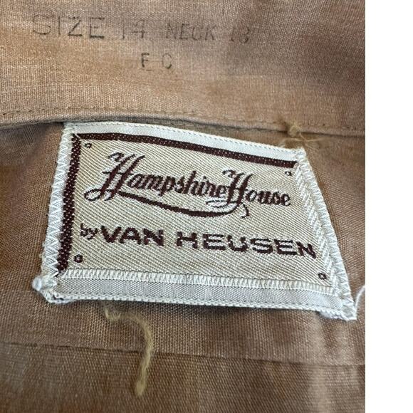 Vintage 70s 80s Hampshire House Van Heusen Khaki Shirt Mens Small Size 14 VTG - Picture 4 of 7